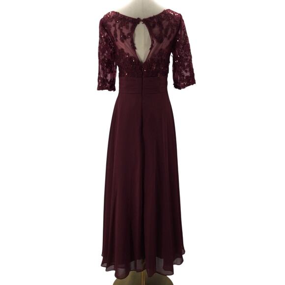 FORMAL 16W 2X plus red burgundy chiffon lace sequin party midi dress NEW B149 - Picture 2 of 6
